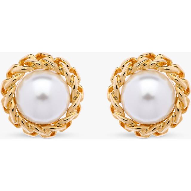 Emma Holland Faux Pearl Round Clip-On Earrings, Gold/White