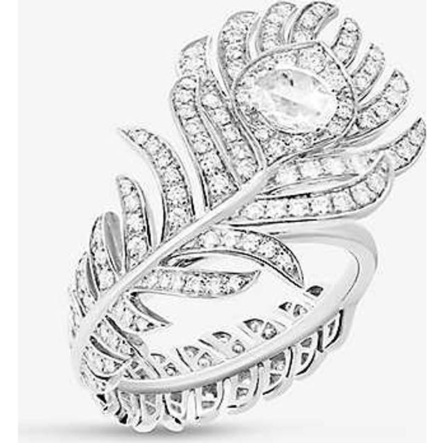 Boucheron Womens Silver Plume De Paon Small 18ct White-gold and 0.30ct Rose-cut Diamond Ring 56mm - SILVER