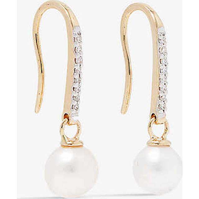 Mateo Womens 14kt Yellow Gold Asymmetric 14ct Yellow-gold, Pearl and 0.08ct Diamond Earrings 4cm