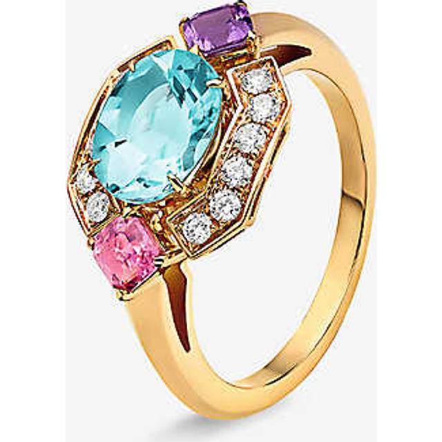 Bvlgari Womens Yellow Gold Allegra 18ct Yellow-gold, Pink Tourmaline, Amethyst, Aquamarine and 0.2ct Diamond Ring 48mm - YELLOW GOLD