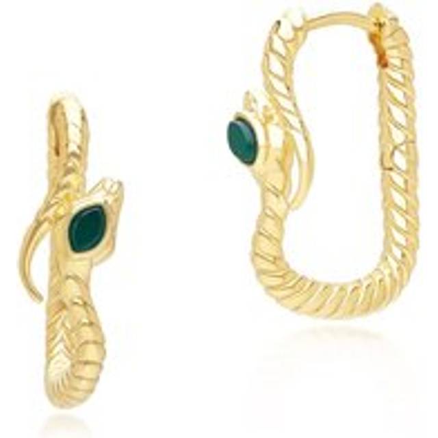 ECFEW™ Chalcedony Snake Hoop Earrings in Gold Plated Sterling Silver