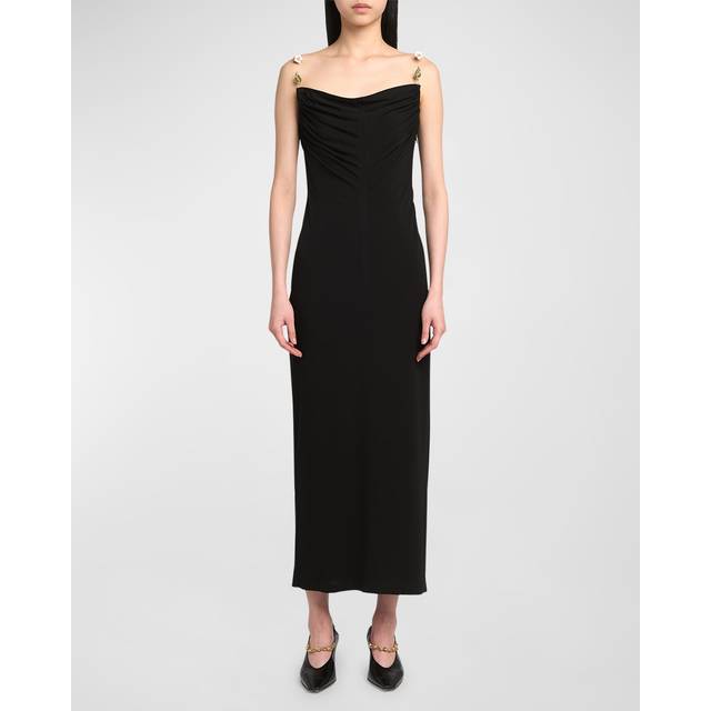 Matte Crepe Jersey Midi Dress with Embellished Hardware Straps - NERO - 40 IT (4 US)