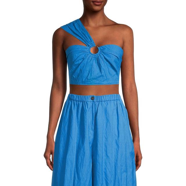 Jason Wu One-Shoulder Linen-Blend Crop Top
