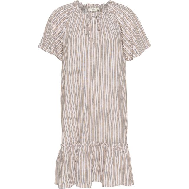 Beige Ellie Flounce Stripe Linen Blend Mini Dress - Multi (16)