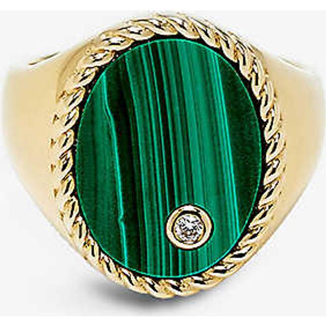 Yvonne Leon Womens 9k Yg Malachite Oval 9ct Yellow Gold, 0.015ct Diamond and Signet Ring 53mm