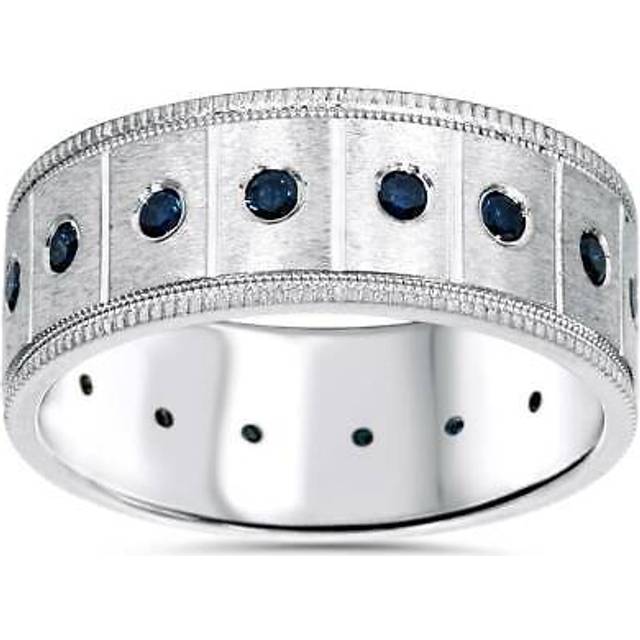 5/8ct Blue Diamond Mens Comfort Fit Wedding Ring 14k White Gold 8mm
