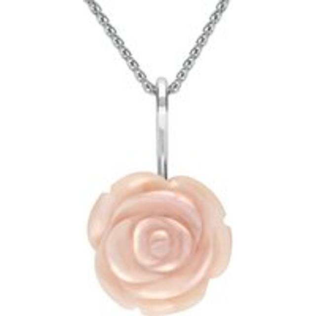 Sterling Silver Pink Mother of Pearl Tuberose 20mm Rose Necklace