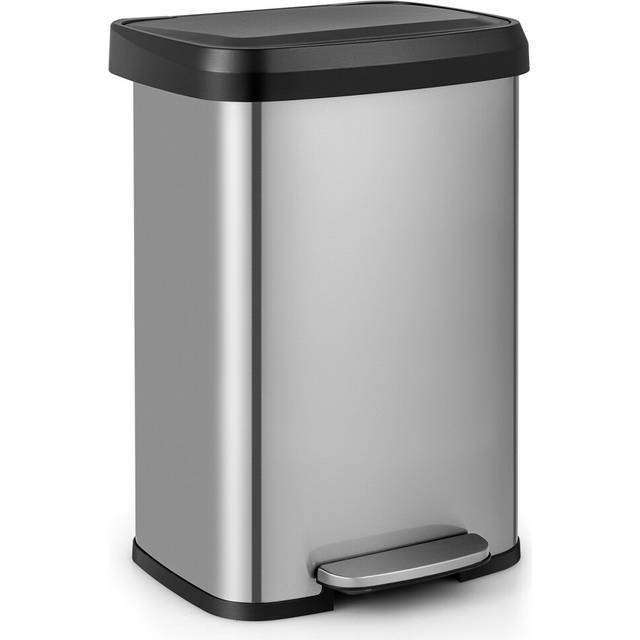 50L Rectangular Waste Bin Stainless Steel Step Trash Can Recycling