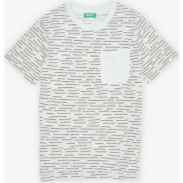 Benetton Boys Pale Blue Kids Line-print Crew-neck Cotton-linen Blend T-shirt 6-14 Years 6-7 - PALE BLUE