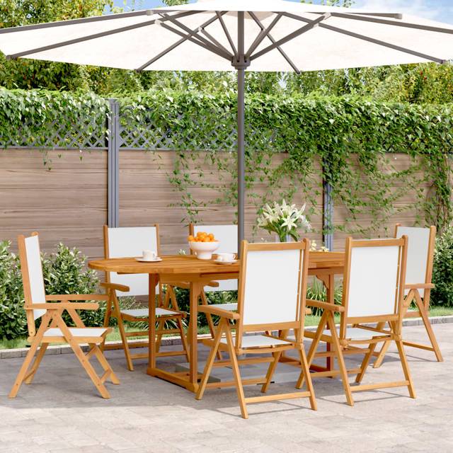 vidaXL 7 Piece Garden Dining Set Cream White Fabric and Solid Wood