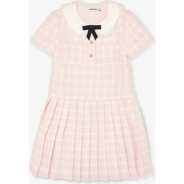 Self Portrait Girls Pink Kids Pleated-skirt Bow-embellished Woven-blend Dress 3-12 Years 6-7 - PINK