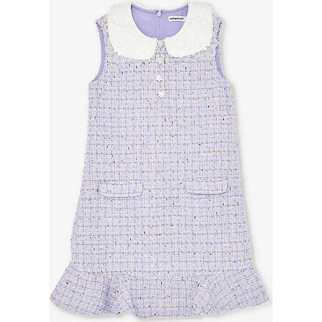 Self Portrait Girls Lilac Kids Floral-embroidered Metallic Woven-blend Dress 3-12 Years 8-10 - LILAC