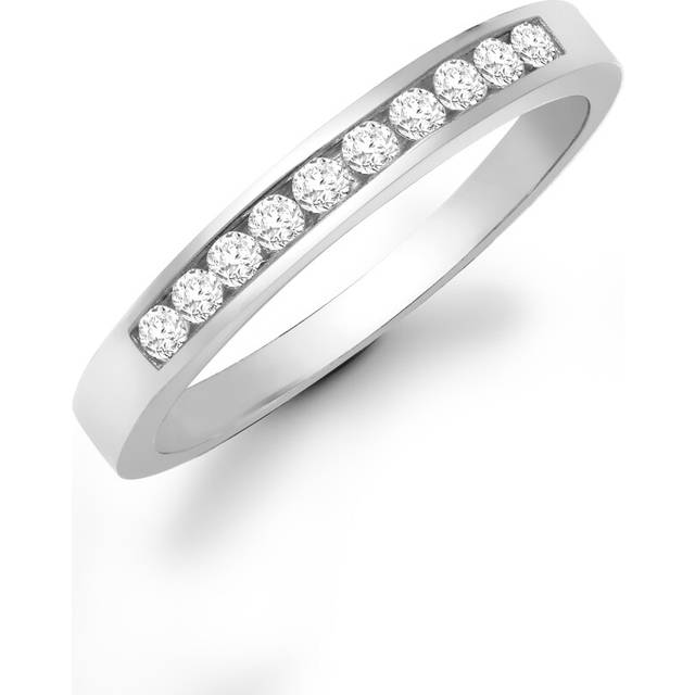 (M) Jewelco London Ladies Solid 9ct White Gold Channel Set Round H I1 0.25ct Diamond Dainty Band Eternity Ring 3mm - 9R028