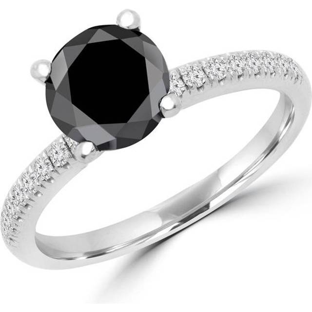1.88 CTW Round Black Diamond Solitaire with Accents Engagement Ring in 14K White Gold - Size 5.25