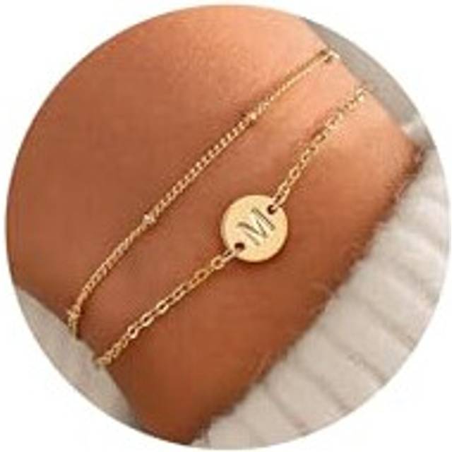 TINGN Gold Initial Bracelets for Women Gifts - Disc Letter M Initial Bracelet | Dainty Gold Bracelet | Teen Girl Gifts for Teen Girls | Gold Bracelet
