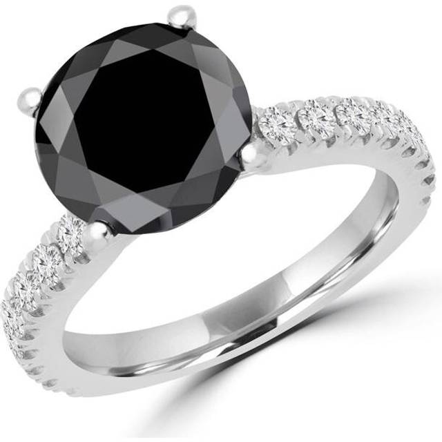 3.67 CTW Round Black Diamond Solitaire with Accents Engagement Ring in 14K White Gold, Size 7.5