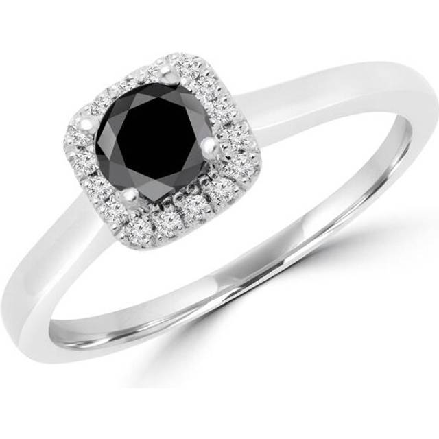 0.5 CTW Round Black Diamond Halo Engagement Ring in 14K White Gold with Accents - 7