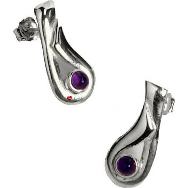 Earrings Sterling Silver Celtic Inspired Teardrop Shape Amethyst Stones