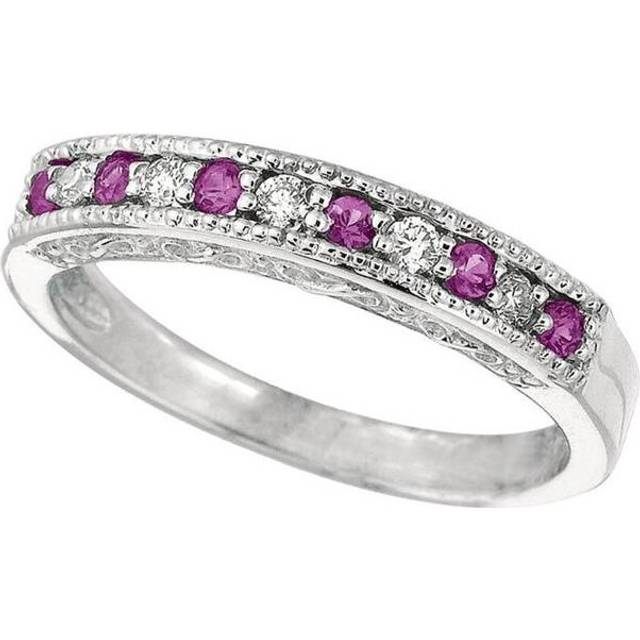 Harry Chad HC10668-6 0.30 CT Round Diamond & Pink Sapphire Wedding Ring Band Gold White, Color G & H - VS2-SI Clarity