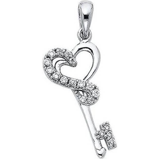Jewelry 14k White Gold Cubic Zirconia Key to My Heart Pendant