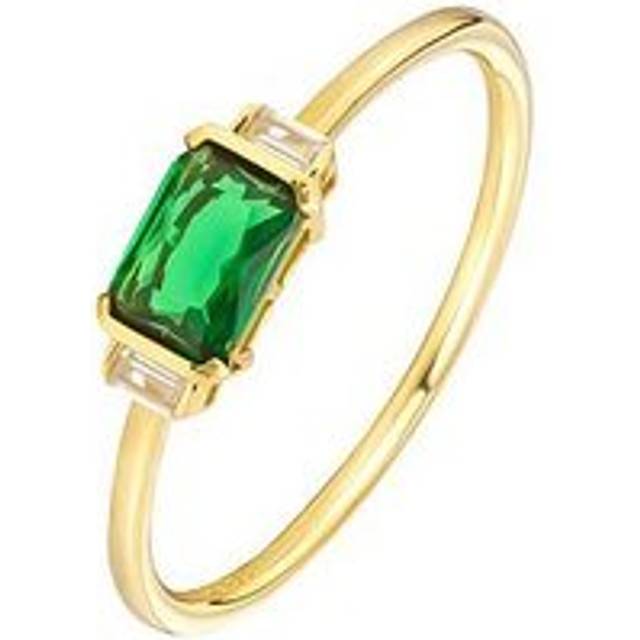 The Love Collection 18ct Gold Plated Emerald Baguette Triple CZ Engagement Ring, One Colour, Size L, Women