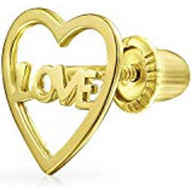 Petite Minimalist Helix Real Yellow Gold Cartilage Ear Lobe Piercing Word Symbol Of Love Heart Stud Earring For Women Teen Girlfriend Daith 1 Piece
