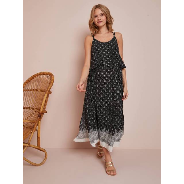 Long Maternity Dress with Stylish Flaps black/print - Black/Print