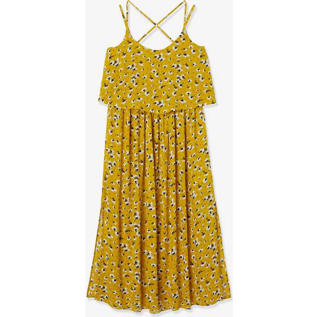 Long Maternity Dress with Stylish Flaps yellow/print - Yellow/Print