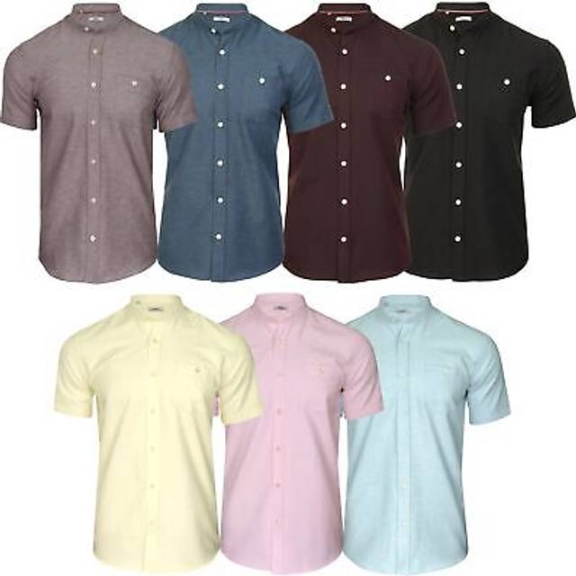 Xact mens grandad collar oxford shirt slim fit short sleeved