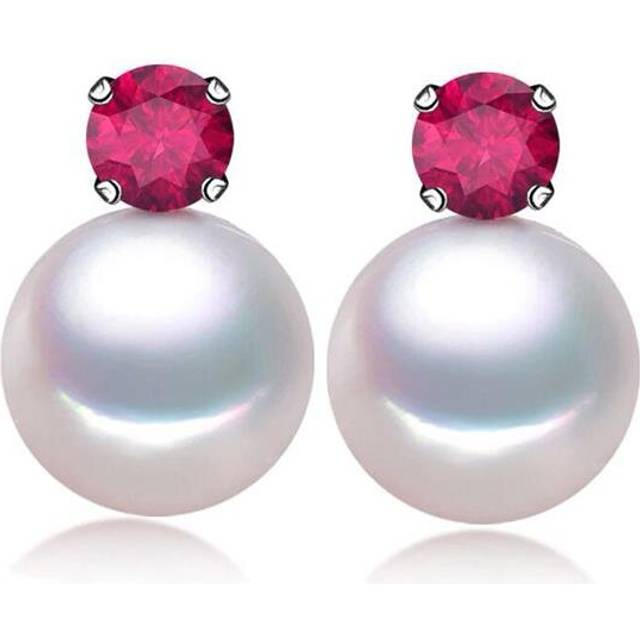 Round White Freshwater Pearl Stud Earrings in 0.925 White Sterling Silver