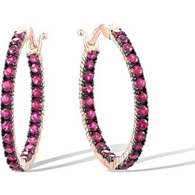 Santuzza 925 Sterling Silver Huggie Hoop Earrings 2.29 CT Created Ruby Cuff Pierced Earring (Rose Gold Plated)