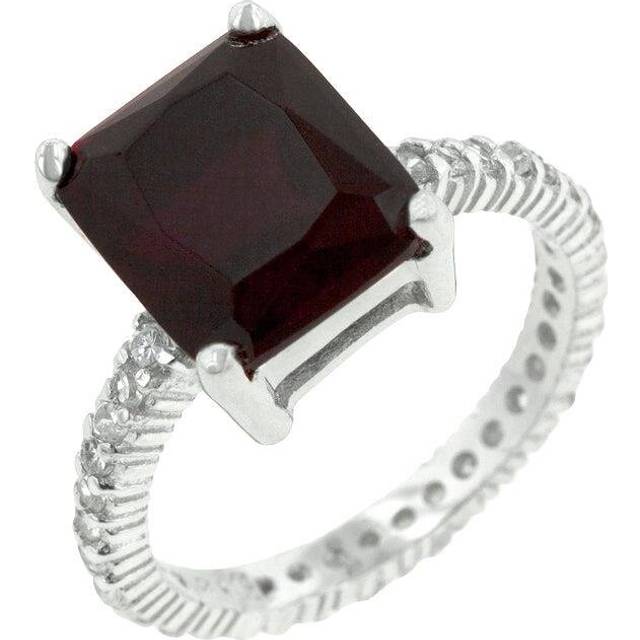 Sterling Silver Garnet Red Radiant-Cut Cubic Zirconia Engagement Ring