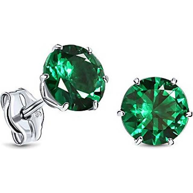 Miore 6 prong green emerald/red ruby/blue sapphire/cubic zirconia stud earrings in 9 Kt 375 white gold, 6.5 mm (green)