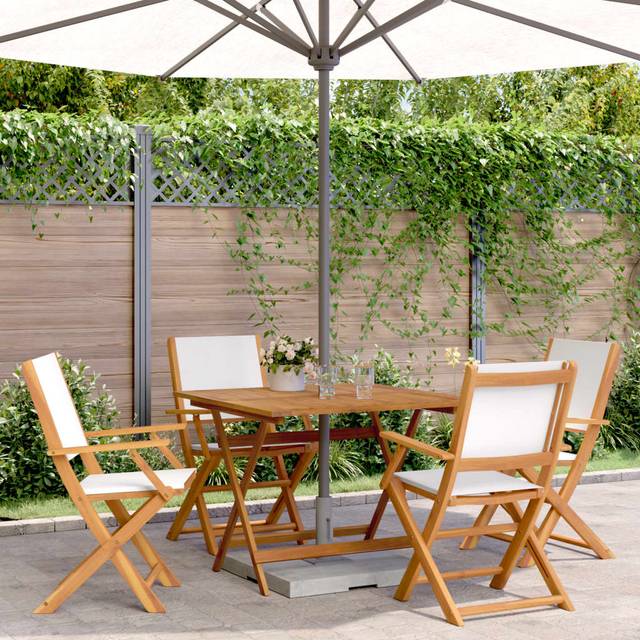vidaXL 5 Piece Garden Dining Set Cream White Fabric and Solid Wood