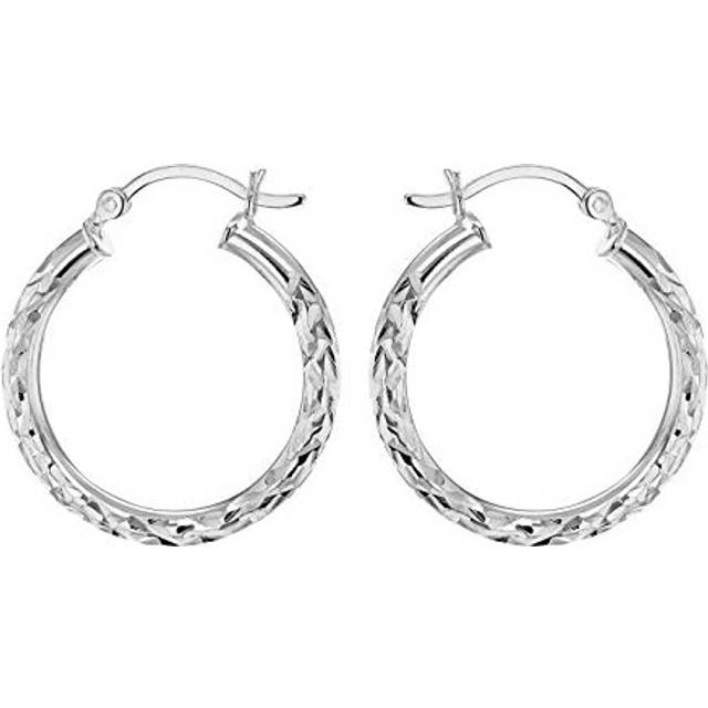Tuscany Silver Women's Sterling Silver 25 mm Diamond Cut Creole Earrings