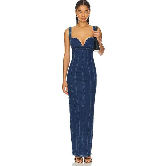 Good American Womens Indigo637 Sweetheart-neck Corset Stretch-denim Blend Midi Dress M