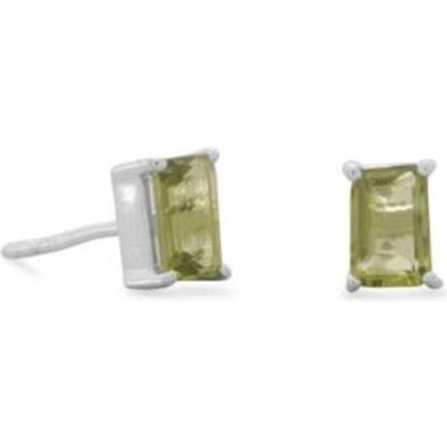 0.925 Sterling Silver Emerald Cut Peridot Stud Earrings, Green