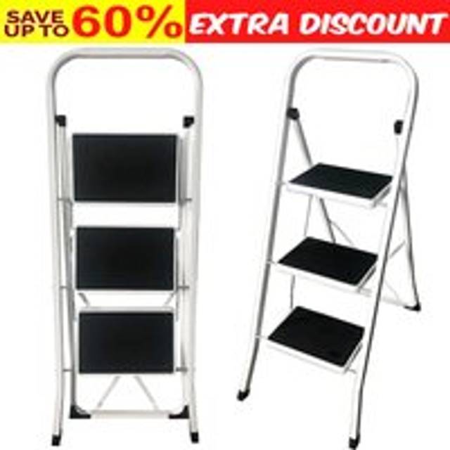 Steel Folding 3 Step Ladder Safety Non Slip Tread Ladders Kitchen DIY Workshop