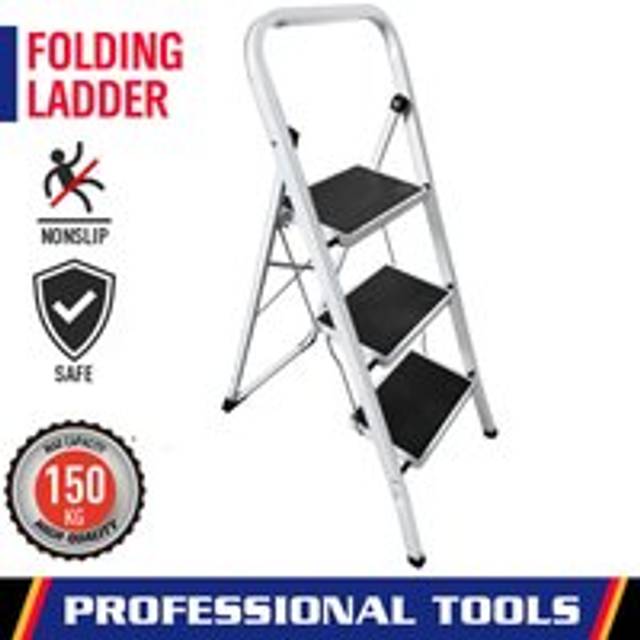 Foldable 3 Step Ladders Non Slip Mat Tread Folding Steel Ladder Used Kitchen diy