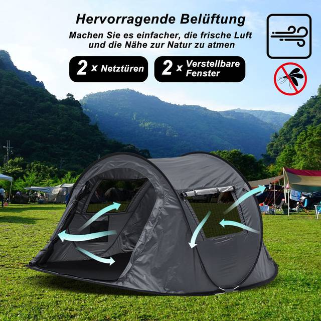 Pop Up Tent 2-3 People Camping Tent Waterproof Automatic Tent 4 Season Pop-Up Tent For Camping Hiking Traveling Beach 245X145x100cm,Grey (2 Person)