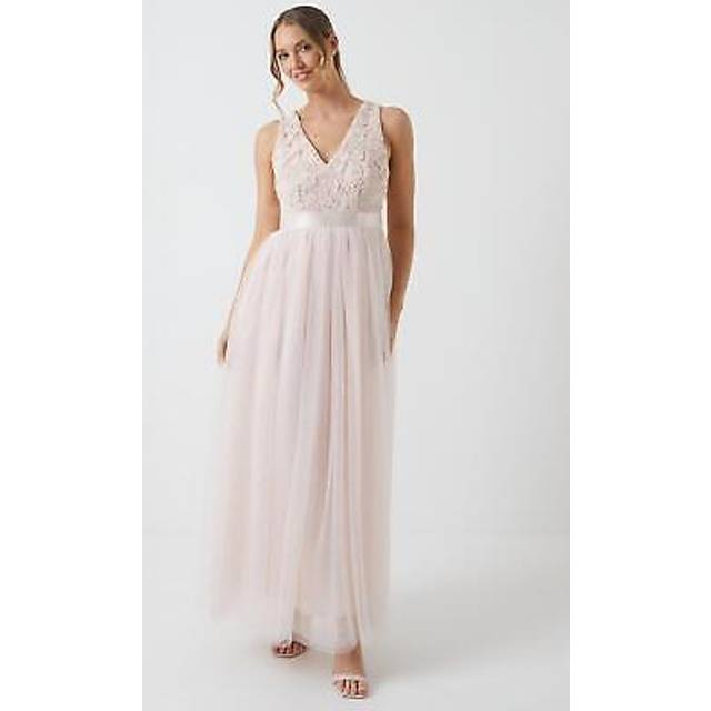 Crochet Lace Two In One Bridesmaid Maxi Dress - Pink - 10