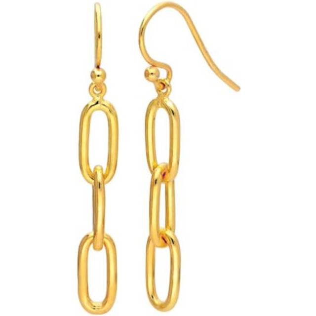 Gold Plated Sterling Silver Long Link Chain Drop Earrings