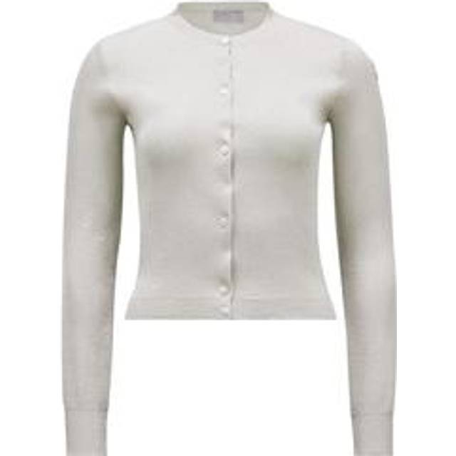 Moncler, Stickade tröjor & koftor, Dam, L, Bomull, Glansig kofta - beige (L)