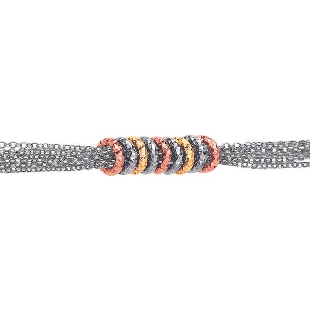 Jewelco London Ladies Rhodium Yellow & Rose Gold-Plated Sterling Silver Multi Strand Donut Loops Charm Bracelet 10mm - GVB459