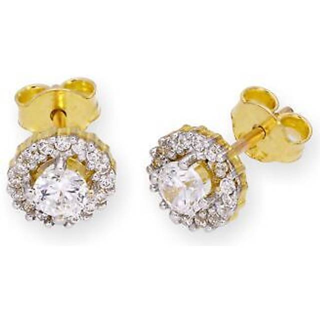 9ct Gold & Clear Cz Crystal Stud Earrings Studs