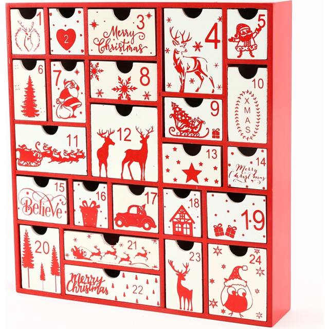(1pc Red Christmas Advent Calendar) With A 24-drawer White Advent Calendar Book And Christmas Tree Reindeer Snowflake Decorations
