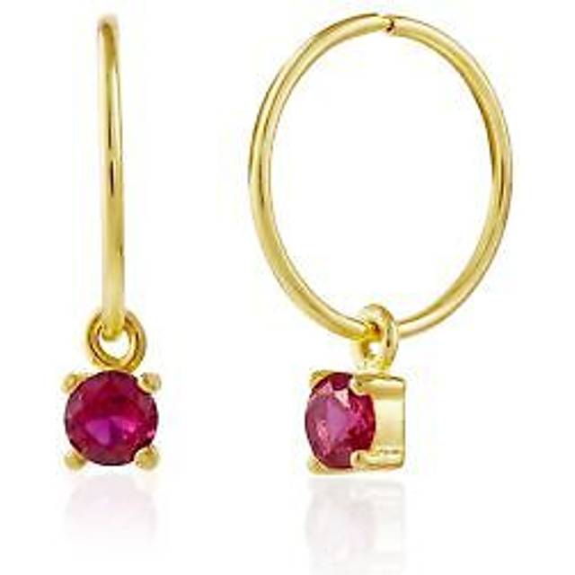 Gold plated sterling silver ruby cz 12mm charm hoop earrings