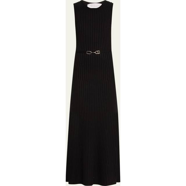 Meier Cashmere-Blend Ribbed Knit Maxi Dress with Belt - BLACK - Large