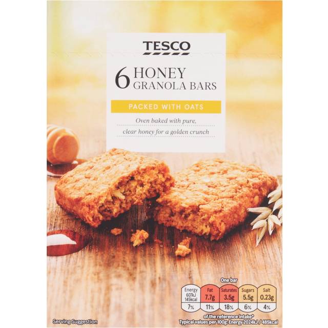 Tesco Honey Granola Bars - Packed With Oats 6 X 30G (180G)