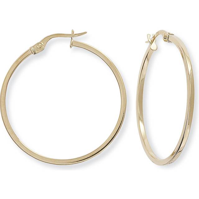 Jewelco London Ladies 9ct Yellow Gold 1.5mm Square Tube Round Hoop Earrings - 30mm - ERNR02581